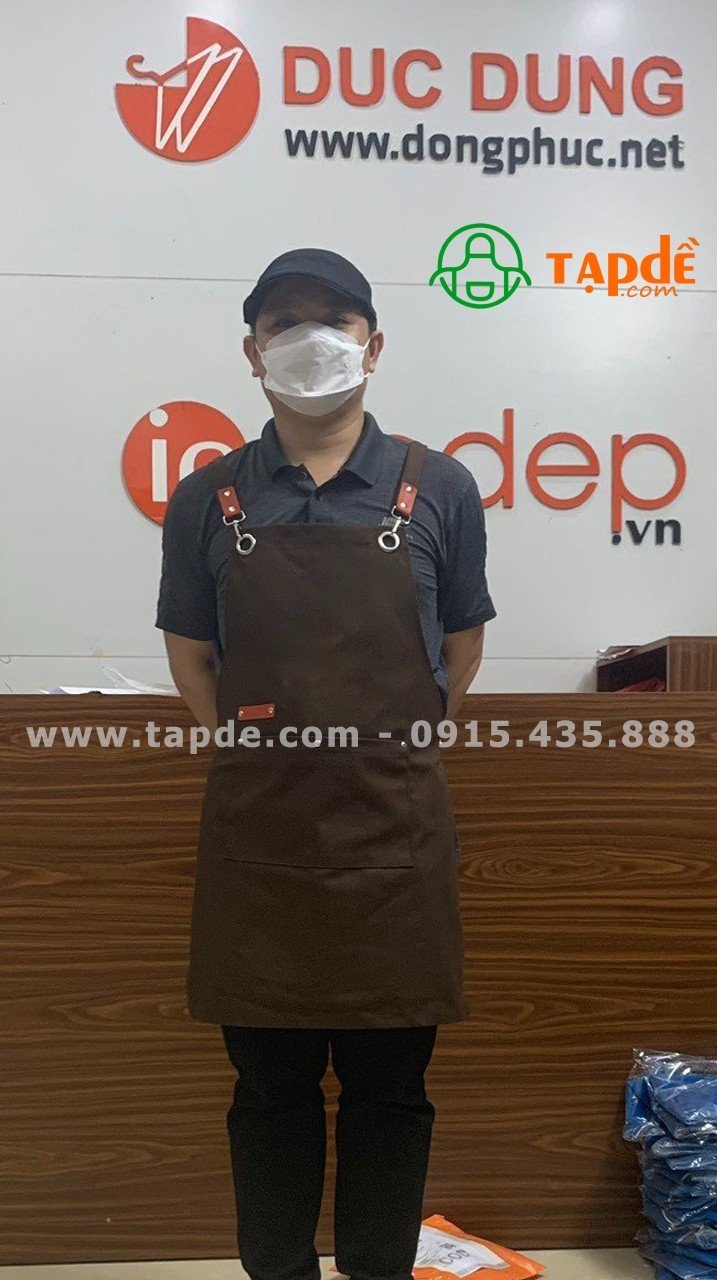 Tạp dề dáng dài màu nâu - sản phẩm handmade - Tạp dề phối da | Tap de dong phuc